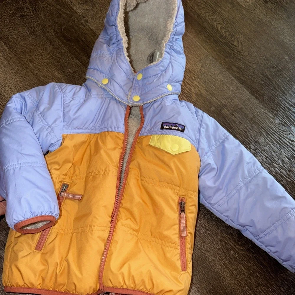 Patagonia Baby Jacket 3t Reversible Tribbles Hoody Deep Pile Hooded Orange Blue